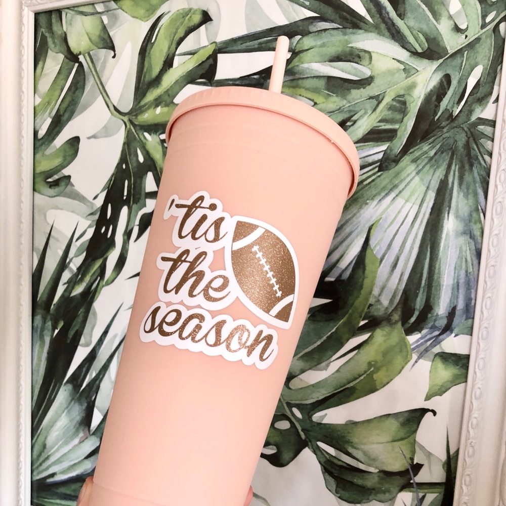 NEW - 32oz Tis The Season Glitter Football Tumbler